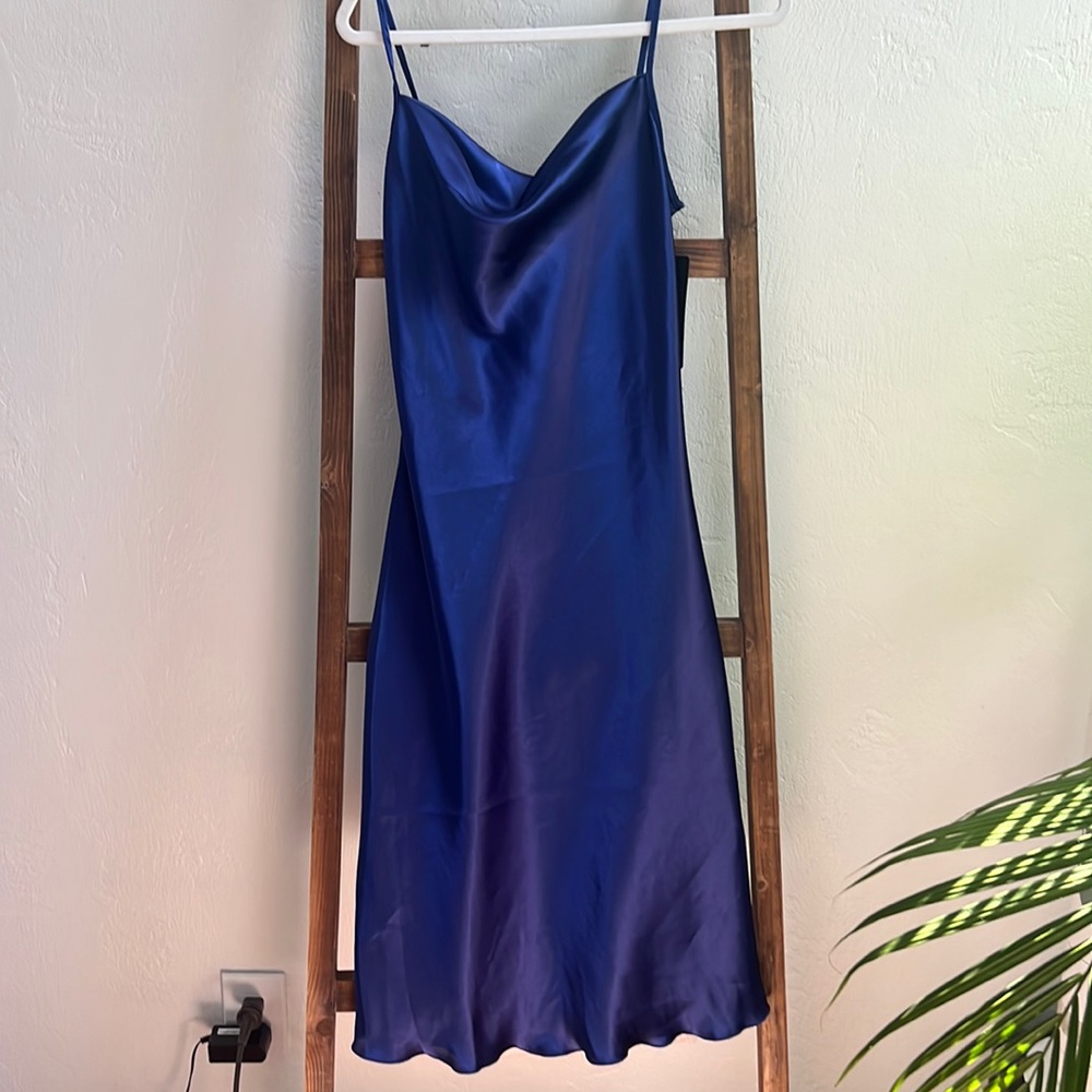 Royal Blue Satin Bebe Midi Dress